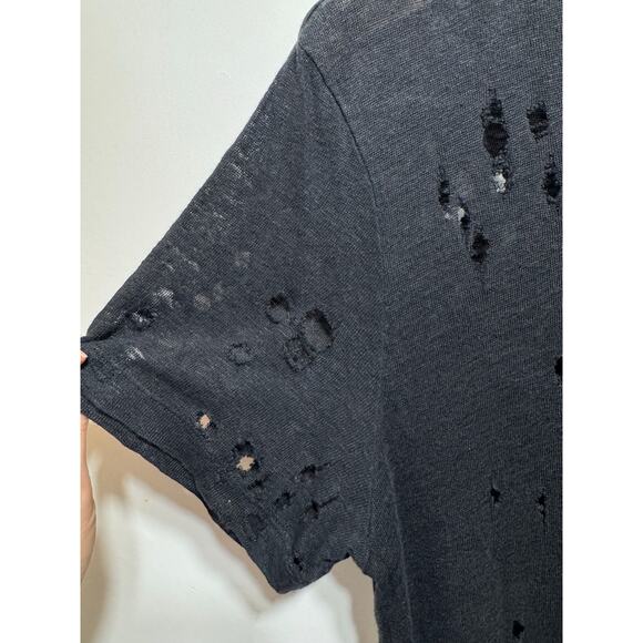 IRO Clay Black Distressed Short Sleeve Tee shirt Linen Holes Throughout Size M - Picture 9 of 11